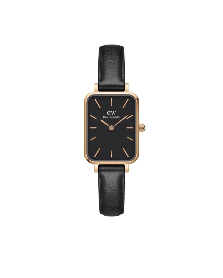 Daniel Wellington Quadro系列腕表，鍍玫瑰金不鏽鋼表殼、搭配皮革表帶4,990元。圖／Daniel Wellington提供