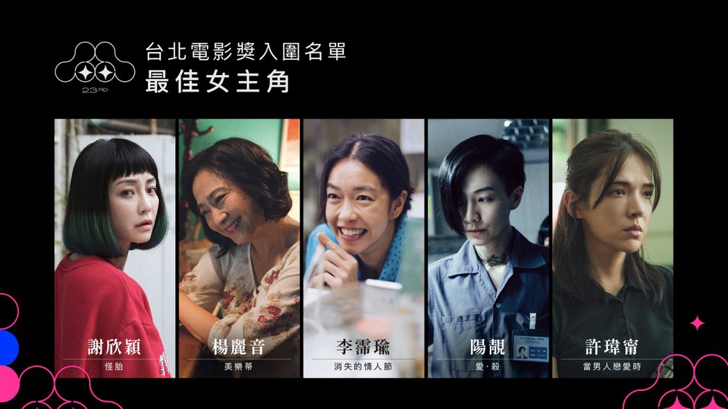 台北電影獎「最佳女主角」入圍名單。 圖／台北電影節提供