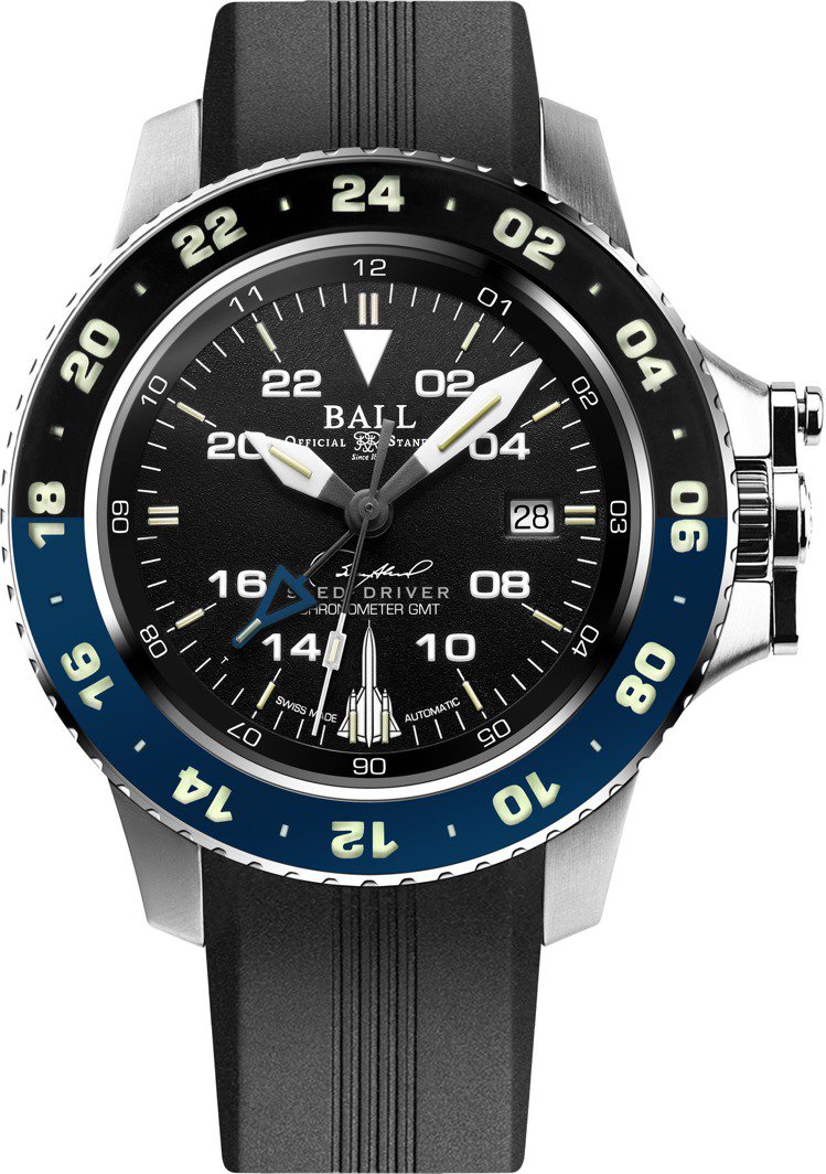 Ball Watch Engineer Hydrocarbon AeroGMT Sled Driver天行者腕表，96,800元。圖 / 波爾表提供。