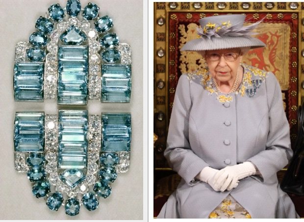 英女王伊莉莎白二世日前出席國會活動時，配戴上Boucheron古董珠寶胸針。圖 / Boucheron提供（合成圖）。