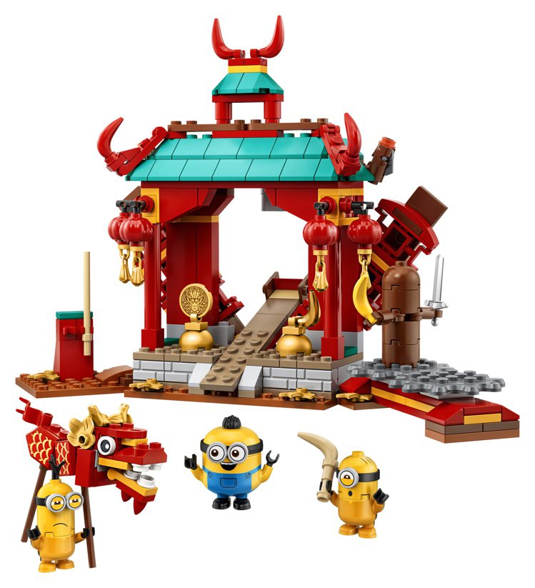 75550 LEGO® Minions Kung Fu Battle組，拖拖可使用組裝好的翹翹板彈跳出場。圖／喜事國際提供