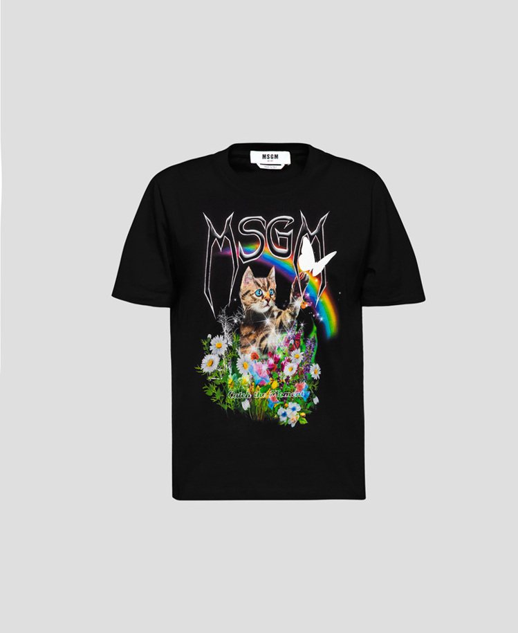 貓咪撲蝶黑色短袖上衣，9,500元。圖／MSGM提供