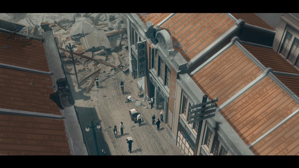 《台北大空襲》電玩概念圖，場景為白天的大稻埕。