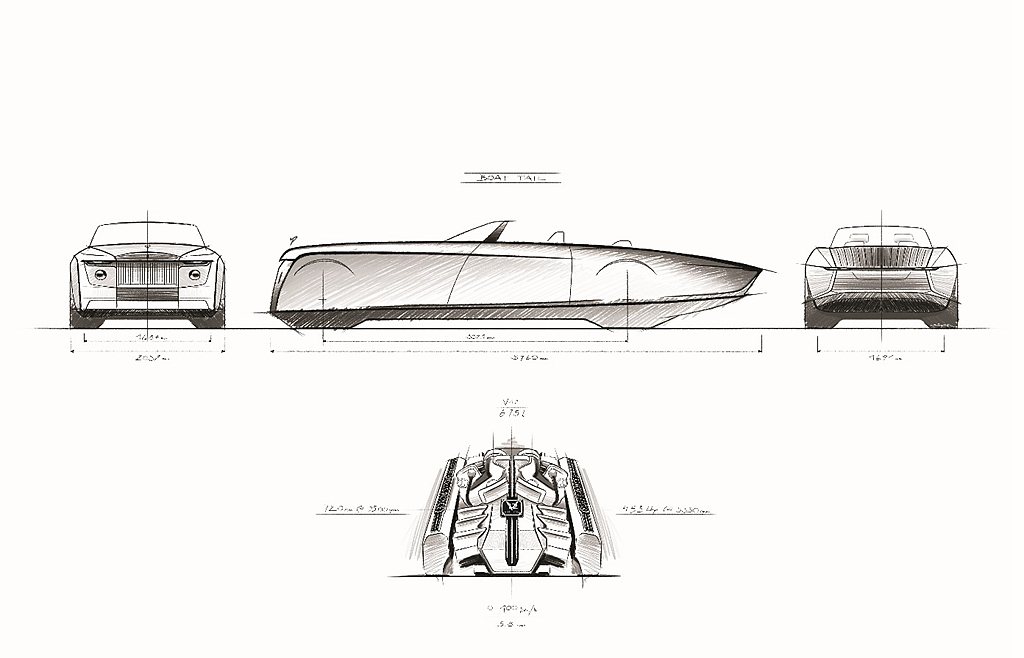 撈斯萊斯Boat Tail車長近5.9米，極具氣場的車身比例與清晰明瞭的車身表面...