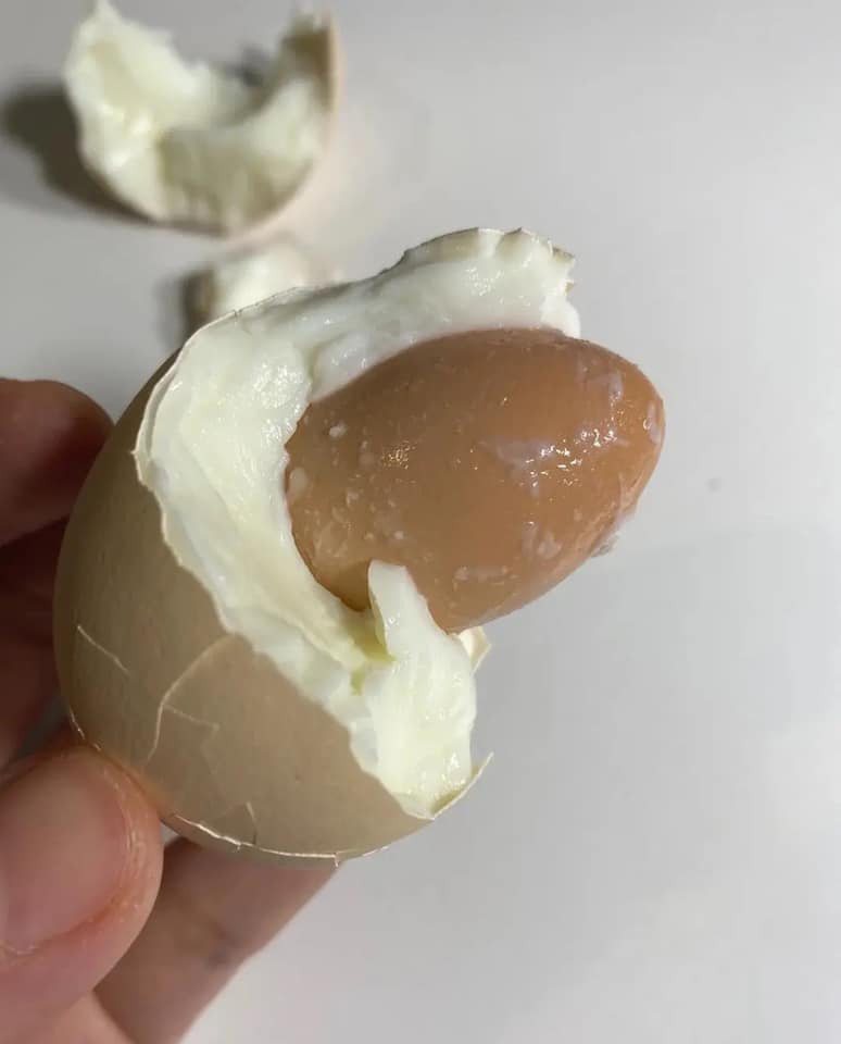 一名網友發文分享近日吃水煮蛋吃到「蛋中蛋」，而且還包有蛋殼，宛如俄羅斯娃娃，貼文引起網友熱烈關注。圖／取自爆廢公社公開版