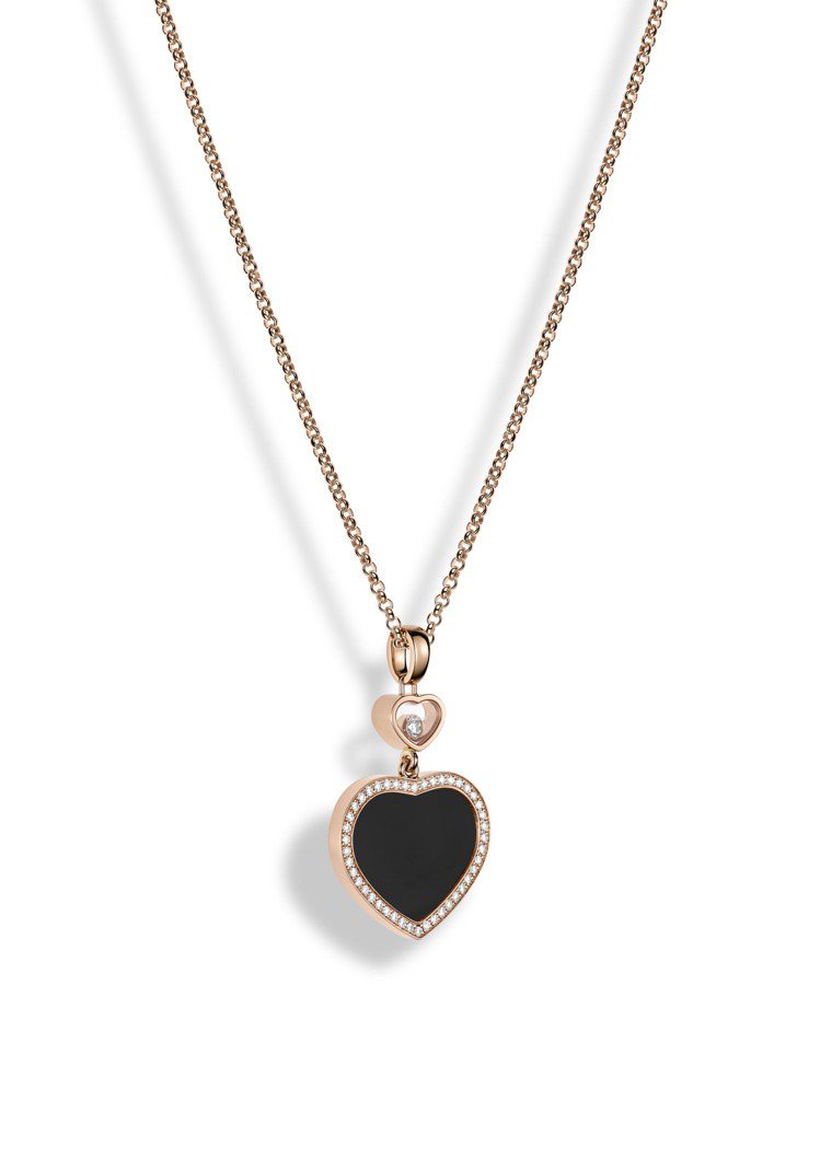 Happy Hearts系列符合倫理道德標準的18K玫瑰金縞瑪瑙鑽石項鍊，13萬1,000元。圖／蕭邦提供