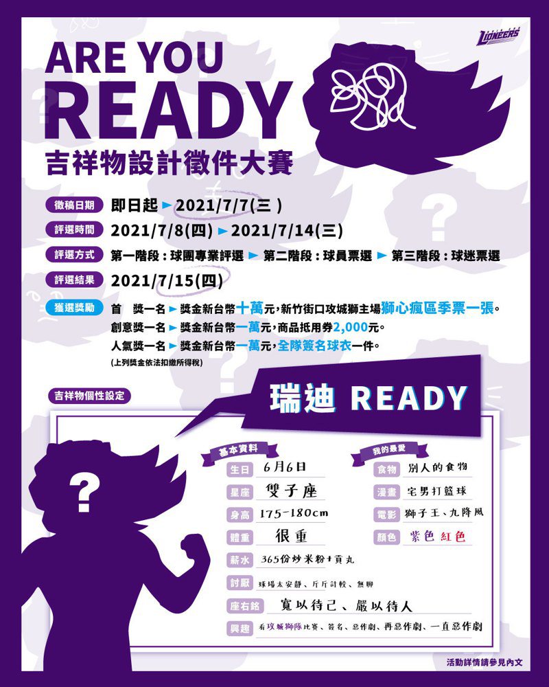 新竹攻城獅推出吉祥物瑞迪的公開徵件活動。圖／新竹街口攻城獅提供