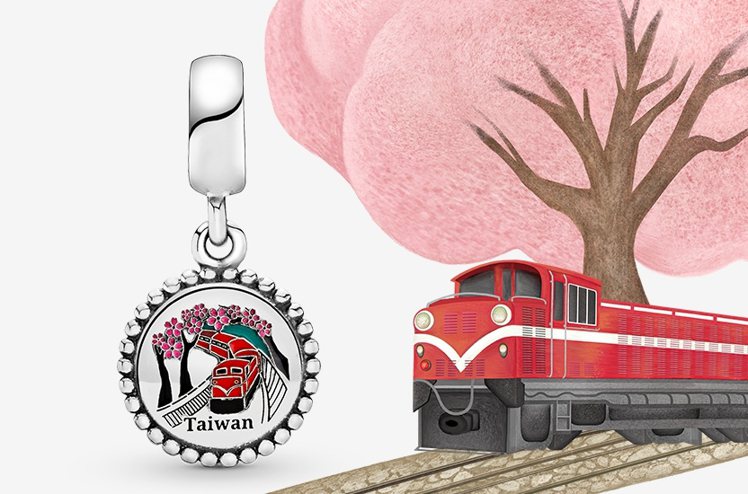 Pandora台灣限定款鐵道小火車925銀琺瑯吊飾，2,080元。圖／Pandora提供