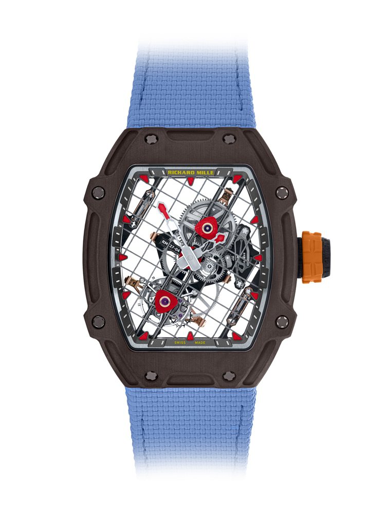 RICHARD MILLE RM 27-04腕表，是RICHARD MILLE為Rafael Nadal打造的第五款聯名陀飛輪腕表，訂價約3,151萬元，限量50只。圖 / RICHARD MILLE提供。