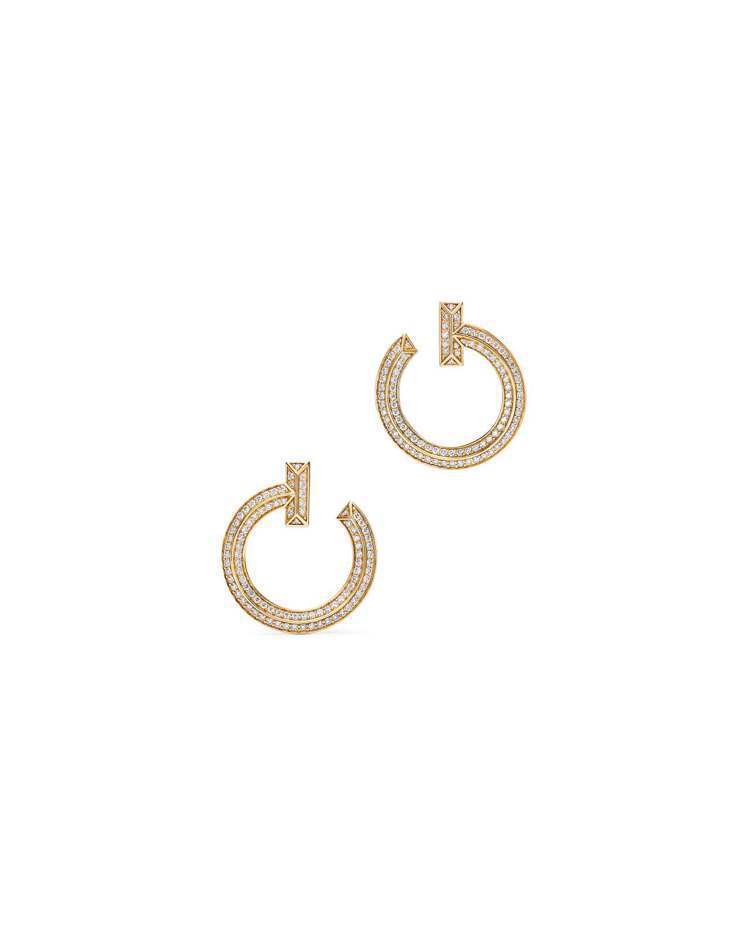 Tiffany T1 18K金圓形鋪鑲鑽石耳環，26萬5,000元。圖／Tiffany提供