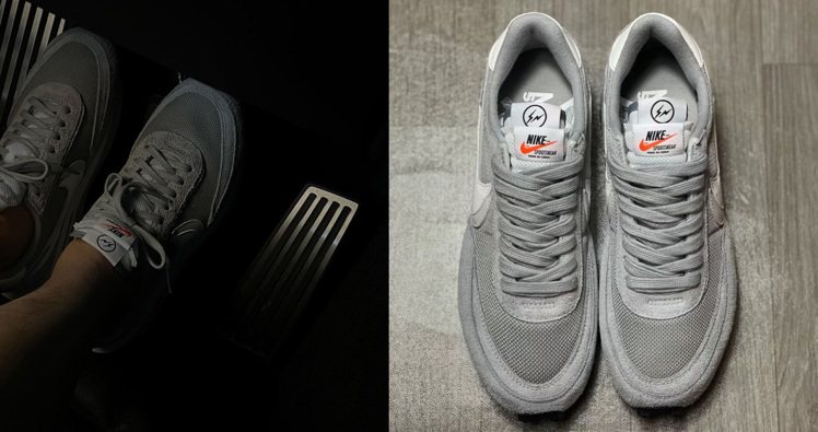日本時裝品牌Sacai與潮牌fragment design、Nike三方聯名潮鞋，還沒上市就由潮流大神藤原浩在個人instagram曝光。圖／摘自instagram、sneakerbardetroit