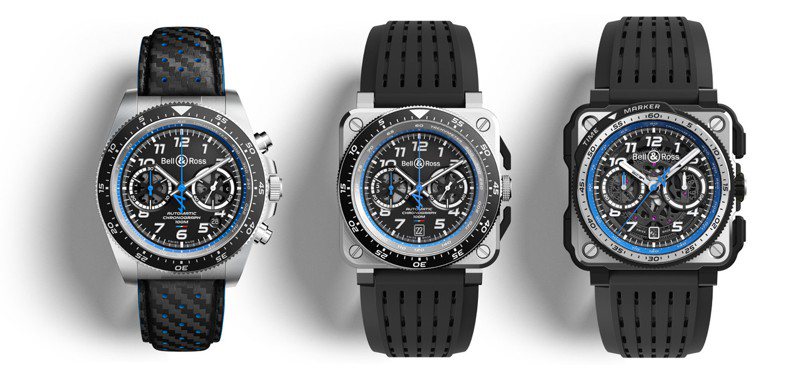 Three 2021 brand new Bell & Ross and Alpine team co-branded chronographs, with blue and black team colors as the color vision, the central chronograph second hand ends with the Alpine team's initials capital A, and it runs dynamically every second. Photo / Courtesy of Bell & Ross.