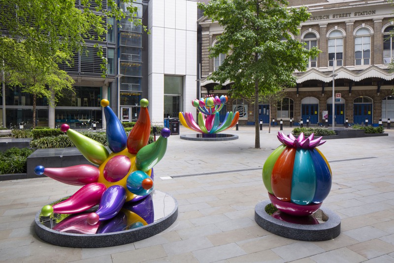 台灣藝術家賴純純作品「奇花仙境」在倫敦城市雕塑展參展。圖／蔚龍藝術提供