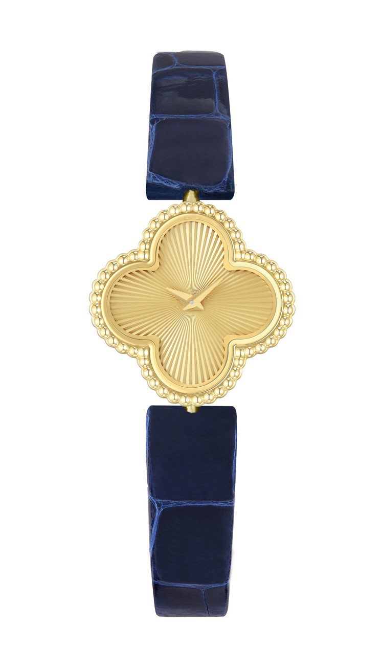 Sweet Alhambra腕表，璣鏤雕花黃K金，約25萬1,000元。圖／梵克雅寶提供