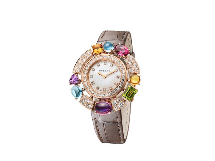 BVLGARI ALLEGRA系列玫瑰金彩寶腕表，約89萬6,000元。圖／寶格麗提供