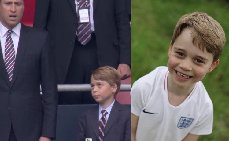 英國劍橋公爵夫婦威廉與凱特帶大兒子喬治，到場為英格蘭足球國家隊加油。圖／摘自BBC、IG