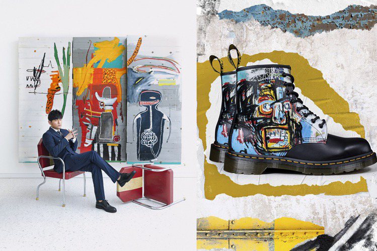 想跟周董一樣，擁有Jean-Michel Basquiat畫作，Dr. Martens聯名靴是最佳入門單品。圖／Dr. Martens、Sotheby提供
