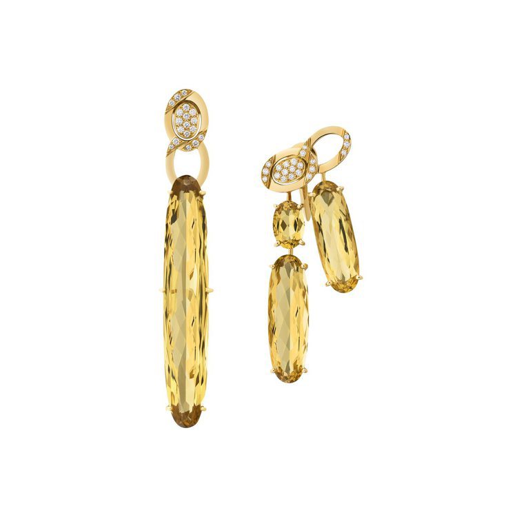 瑪莉詠柯蒂亞配戴的香奈兒Dazzling耳環，18K黃金鑲嵌黃色綠柱石及鑽石。