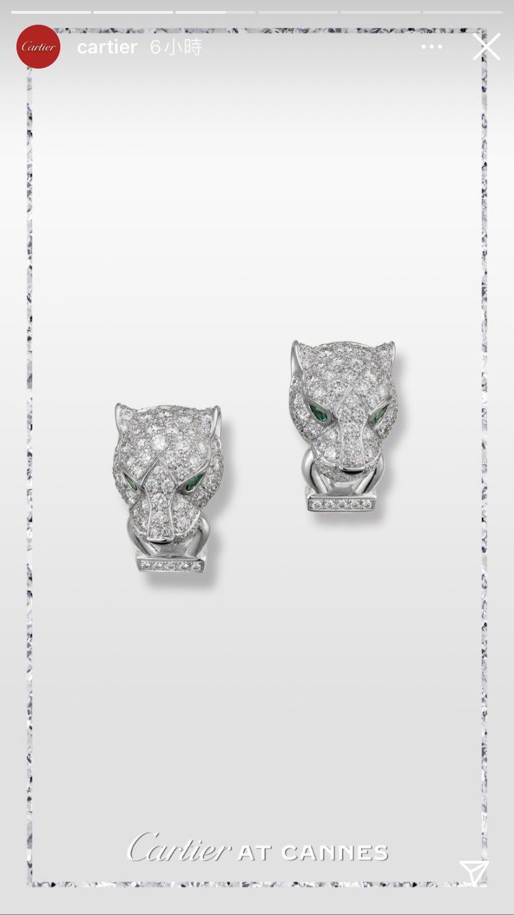 梅蘭妮蘿倫配戴的卡地亞高級珠寶美洲豹耳環。圖／取自IG @cartier