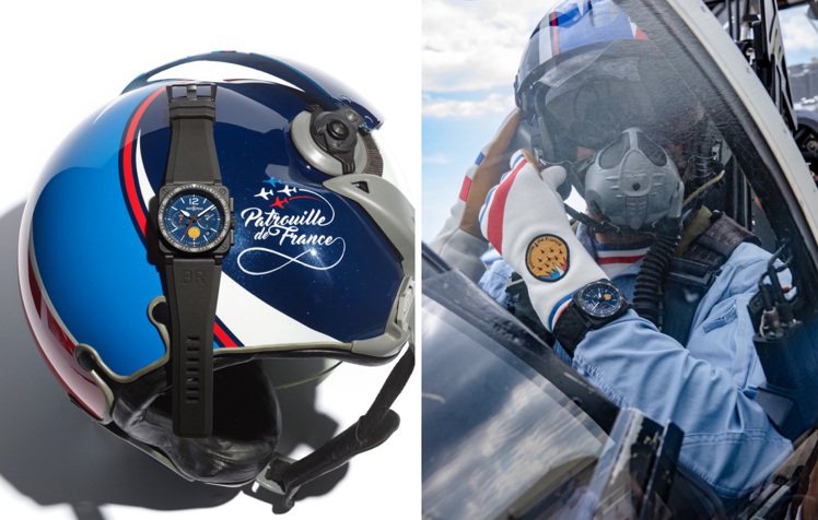 柏萊士（Bell & Ross）今年二月時甫宣布：和法國「巡邏兵飛行表演隊（French Acrobatic Patrol）」成為指定時計合作夥伴，並在近日帶來一只BR 03-94 Patrouille De France計時碼表。圖 / 柏萊士提供。