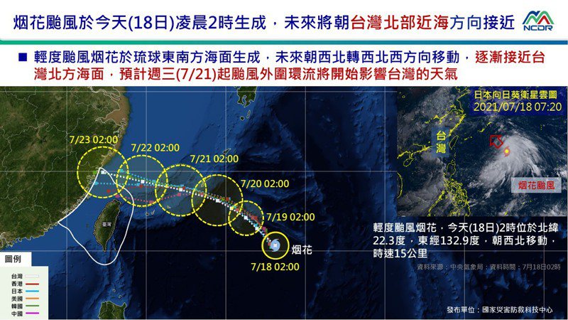 烟花颱風路徑潛勢預測。圖／國家災害防救科技中心提供