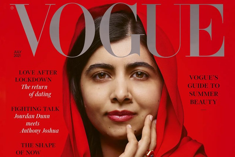7月份英國版時尚雜誌Vogue以巴基斯坦女孩馬拉拉為封面人物。她在訪談中提到對婚姻制度不解，引發巴基斯坦警方在當地沒收推崇馬拉拉的教科書。圖／取自馬拉拉推特