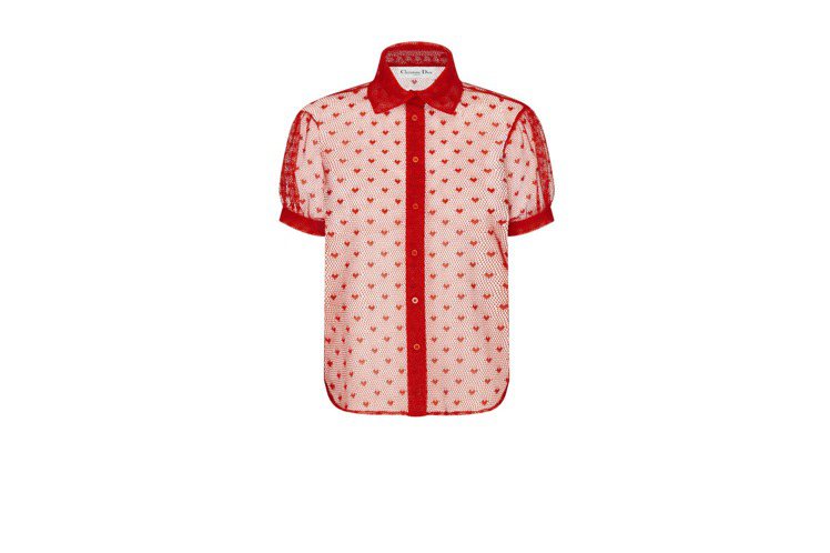 紅色愛心短袖網狀襯衫，55,000元。圖／DIOR提供