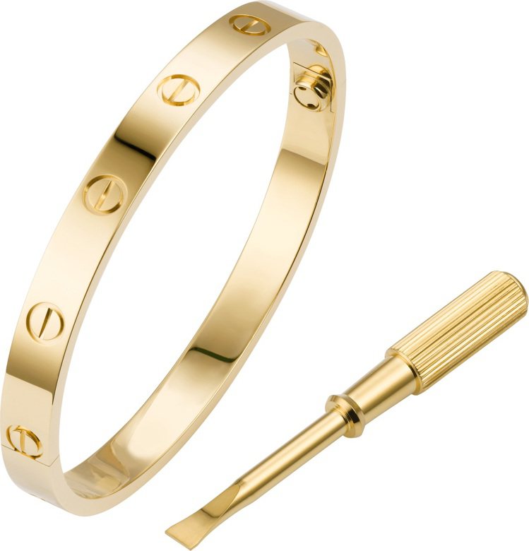 卡地亞LOVE黃K金手環，附螺絲刀，約20萬4,000元。圖／卡地亞提供