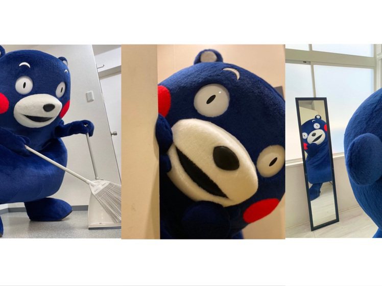 日本吉祥物熊本熊趕時髦，換上東京奧運「阿波藍」為選手加油。圖／取自Twitter