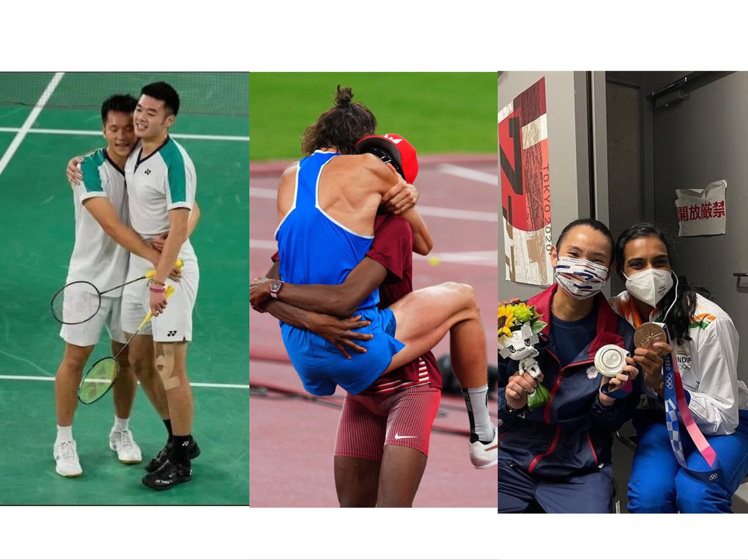 東京奧運有多張照片讓人深受感動，也象徵運動家精神與友好、鼓勵的良善。圖／（左）美聯社、（中）路透、（右）IG