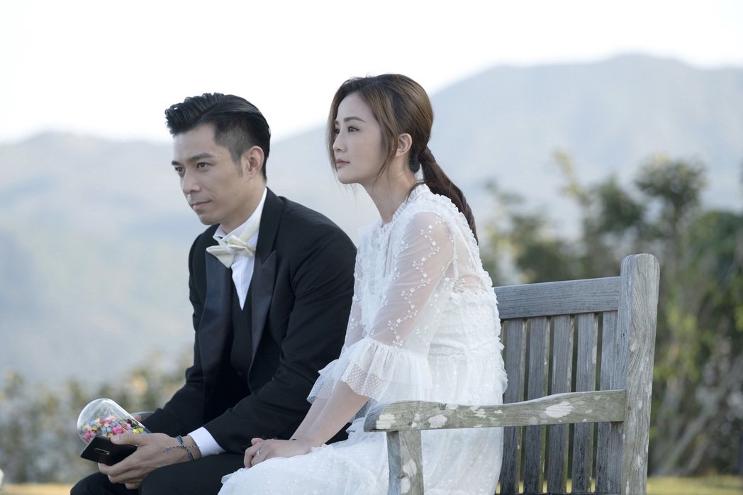 蔡卓妍為了電影再度穿上婚紗，甚至還拍了各式結婚照。圖／華映提供