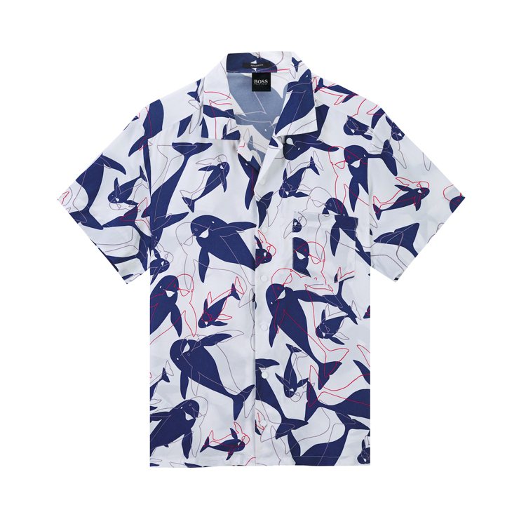 七夕限定系列海豚印花襯衫，7900元。圖／BOSS提供