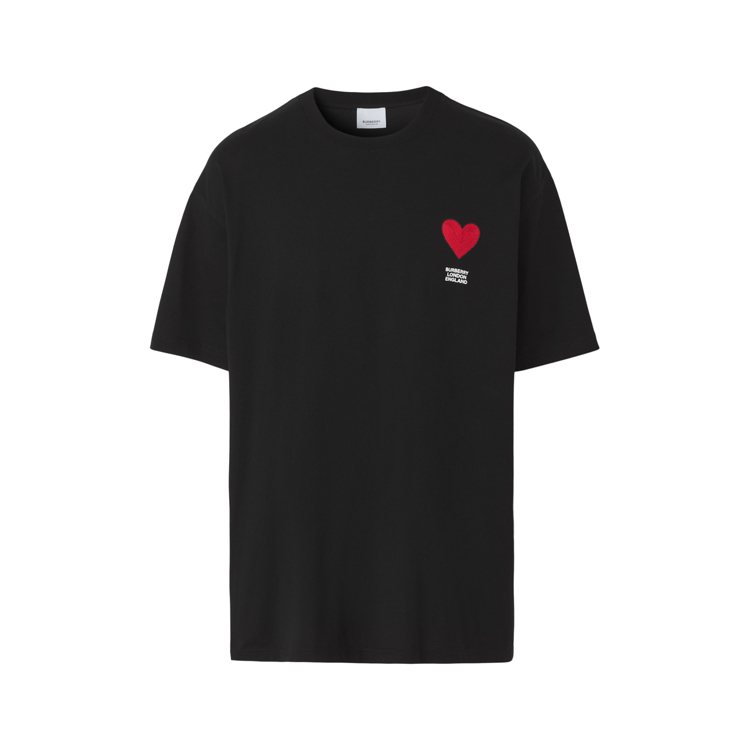 心形圖案印花棉質寬版Tshirt（黑色）。圖／BURBERRY提供