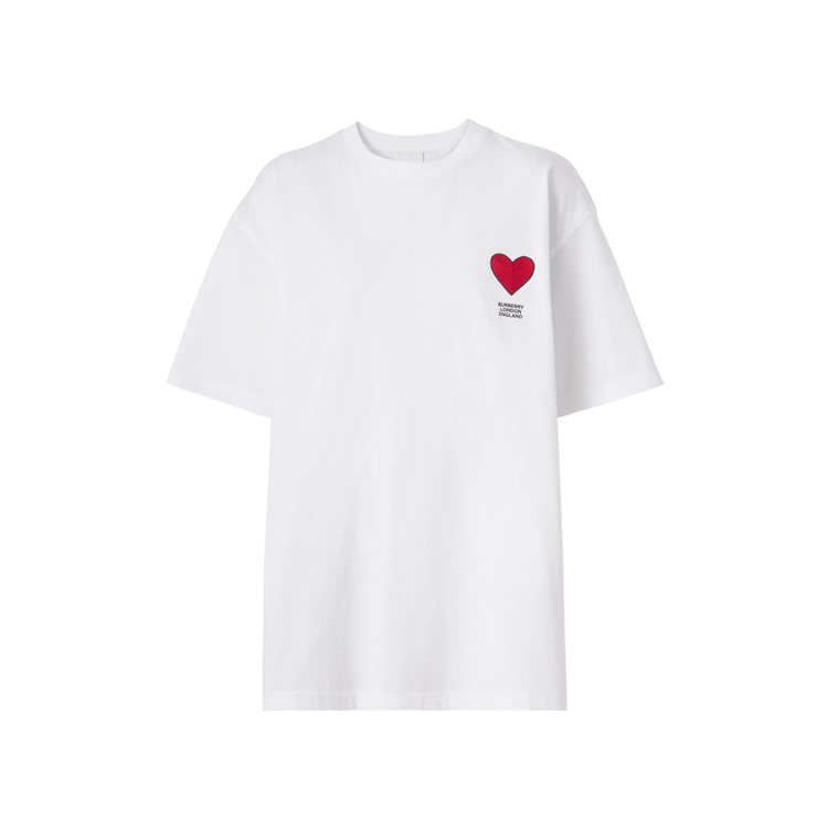 心形圖案印花棉質寬版Tshirt（白色）。圖／BURBERRY提供