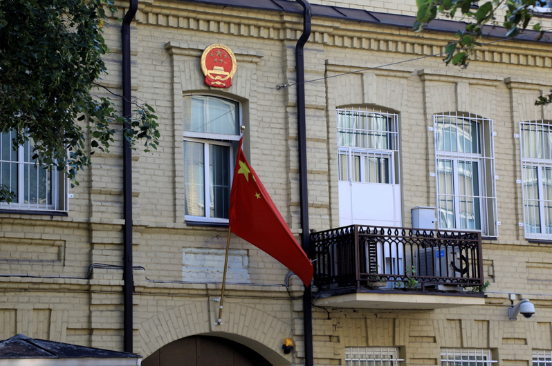 圖為中國大陸駐立陶宛大使館外觀。歐新社