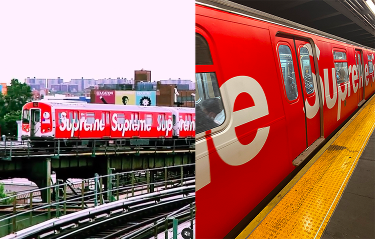 潮牌Supreme讓紐約地下鐵車身換上新裝。圖／摘自twitter