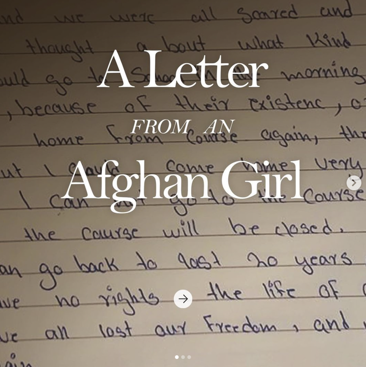 裘莉的IG首篇發文，附上的是一封來自阿富汗少女的信。圖／摘自IG