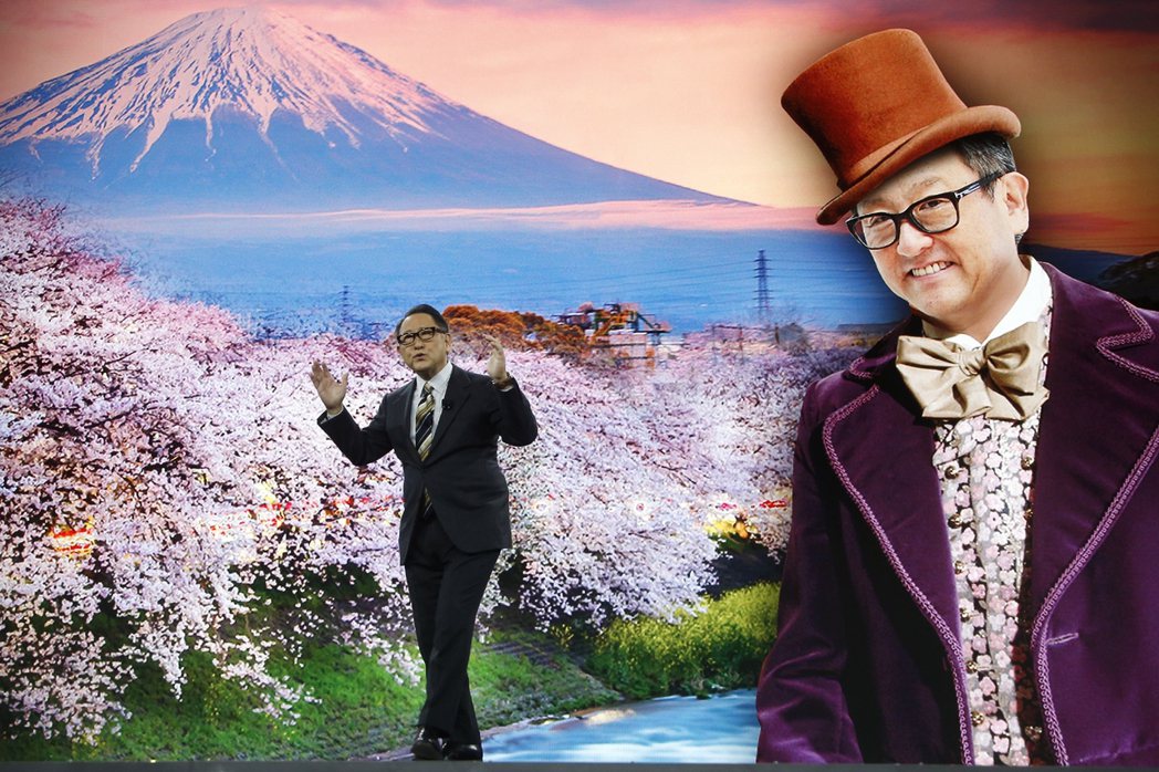 豐田章男把自己扮成威利旺卡（Willy Wonka），推廣豐田的未來概念村。 圖...