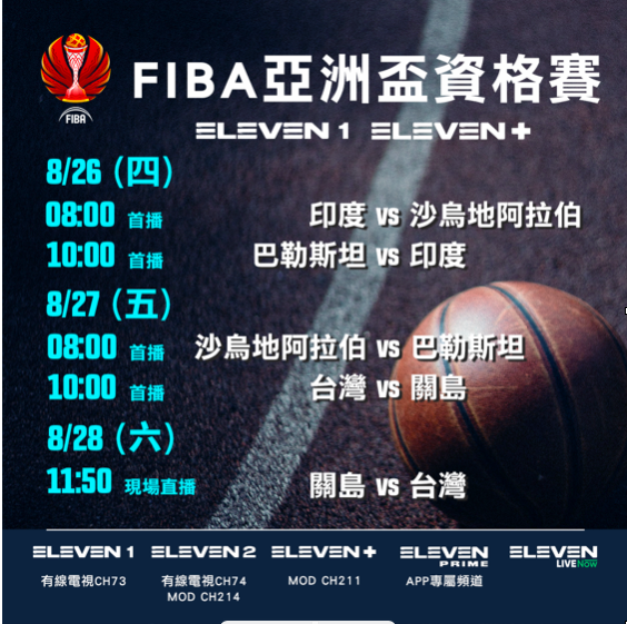 亞洲盃男籃資格賽附加賽將由ELEVEN體育家族進行延播與直播。圖／ELEVEN體育家族提供