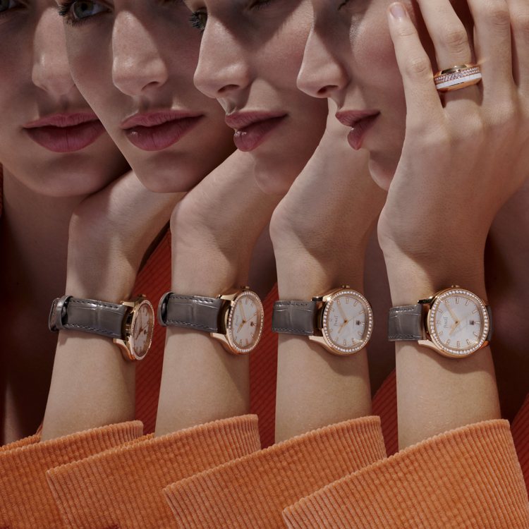 2021年全新伯爵POLO系列36毫米腕表，以貴金屬與彩色皮帶的色彩搭配，讓時計變身手上輕珠寶。圖 / PIAGET提供