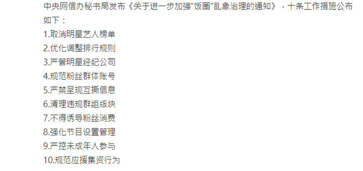 中國官方治理飯圈10項新規。 圖／擷自微博