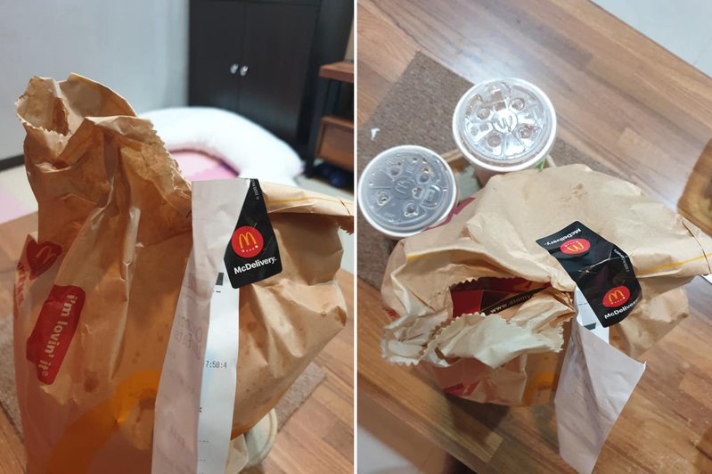 一名女網友叫外送，沒想到餐點竟然被撕了一個洞。 圖／翻攝自爆廢公社公開版