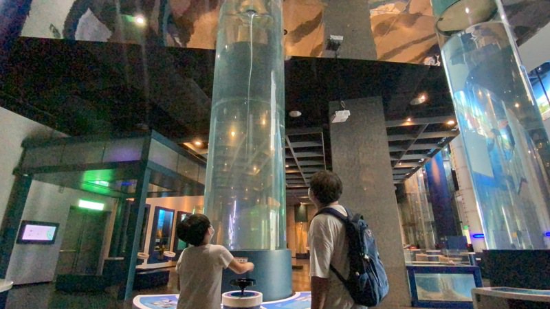 葉秩光提到的水龍捲實驗為海科館科學廳的展項之一，這個展示陳設於展廳入口處。圖／海科館提供