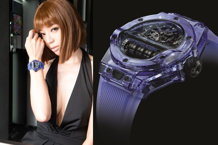 名模王心恬腕間展示著HUBLOT Big Bang MP-11藍色藍寶石水晶腕表...