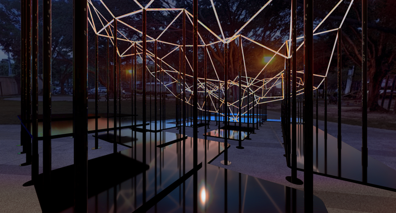 2021新竹光臨藝術節「科技未來」燈區在三民公園展出「未來拓墣」光影裝置藝術。圖／新竹市政府提供