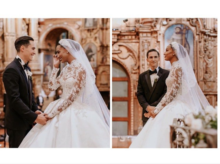 Jasmine Tookes以Zuhair Murad婚紗出嫁，Juan David Borrero則身穿Giorgio Armani西裝。圖／取自IG