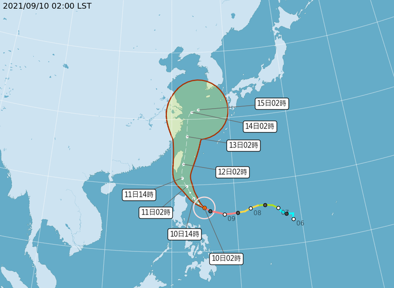 中央氣象局最新路徑潛勢預測圖顯示，璨樹颱風受到太平洋高壓導引，向西北西轉西北、再轉北朝台灣前進。圖／取自氣象局網站
