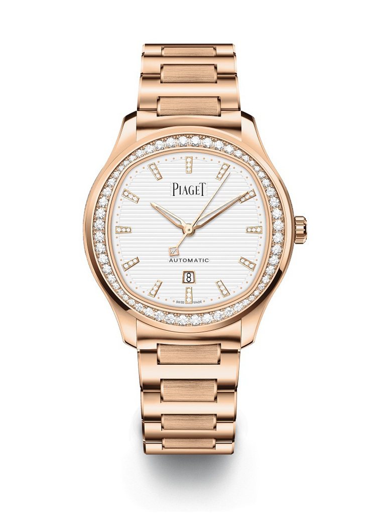PIAGET Polo系列日期顯示18K玫瑰金鑽石腕表，155萬元。圖 / PI...