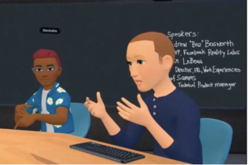 上個月，Facebook推出了「Horizon Workroom」時，祖克柏自己就化身虛擬角色，出現在虛擬的會議室中。圖／智谷趨勢