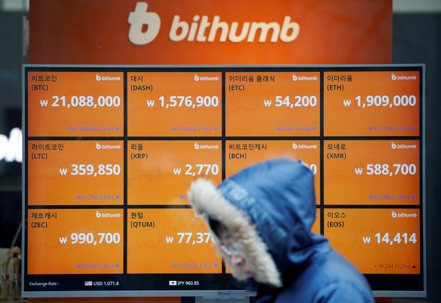 南韓的加密貨幣交易由Bithumb等四大交易所主導。（路透）